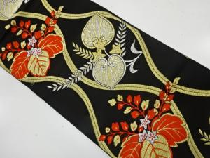 アンティーク　立涌に桐・葵模様織り出し袋帯（着用可）